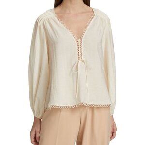 Jonathan Simkhai Sz XS Blouse Rhodes Lace Up Cream Designer Luxury Minimalist
